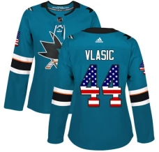 Naisten San Jose Sharks Marc-Edouard Vlasic 44 Pelipaita USA Flag Fashion Teal Authentic