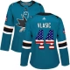 Naisten San Jose Sharks Marc-Edouard Vlasic 44 Pelipaita USA Flag Fashion Teal Authentic