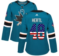 Naisten San Jose Sharks Tomas Hertl 48 Pelipaita USA Flag Fashion Teal Authentic