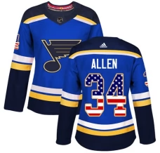 Naisten St. Louis Blues Jake Allen 34 Pelipaita USA Flag Fashion Sininen Authentic