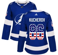 Naisten Tampa Bay Lightning Nikita Kucherov 86 Pelipaita USA Flag Fashion Sininen Authentic