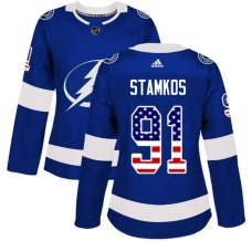 Naisten Tampa Bay Lightning Steven Stamkos 91 Pelipaita USA Flag Fashion Sininen Authentic