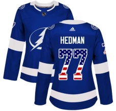Naisten Tampa Bay Lightning Victor Hedman 77 Pelipaita USA Flag Fashion Sininen Authentic