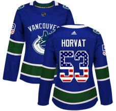 Naisten Vancouver Canucks Bo Horvat 53 Pelipaita USA Flag Fashion Sininen Authentic