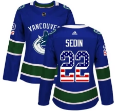 Naisten Vancouver Canucks Daniel Sedin 22 Pelipaita USA Flag Fashion Sininen Authentic