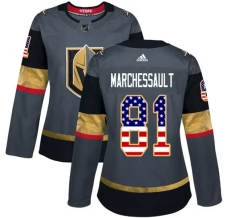 Naisten Vegas Golden Knights Jonathan Marchessault 81 Pelipaita USA Flag Fashion Harmaa Authentic
