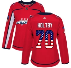 Naisten Washington Capitals Braden Holtby 70 Pelipaita USA Flag Fashion Punainen Authentic