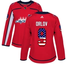 Naisten Washington Capitals Dmitry Orlov 9 Pelipaita USA Flag Fashion Punainen Authentic