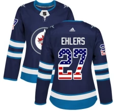 Naisten Winnipeg Jets Nikolaj Ehlers 27 Pelipaita USA Flag Fashion Navy Authentic